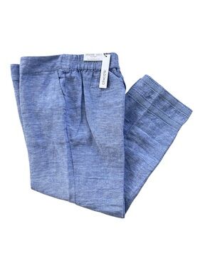 Chico's Linen Pull On Waist Straight Leg Embroidery Cropped Pants Size 4 Blue